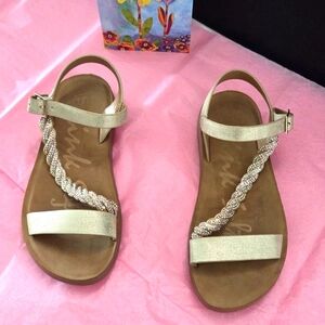 Girls Link Soft Sparkle Sandals, Open Toe, Rhinestone Strap, Gold Buckle Size 13
